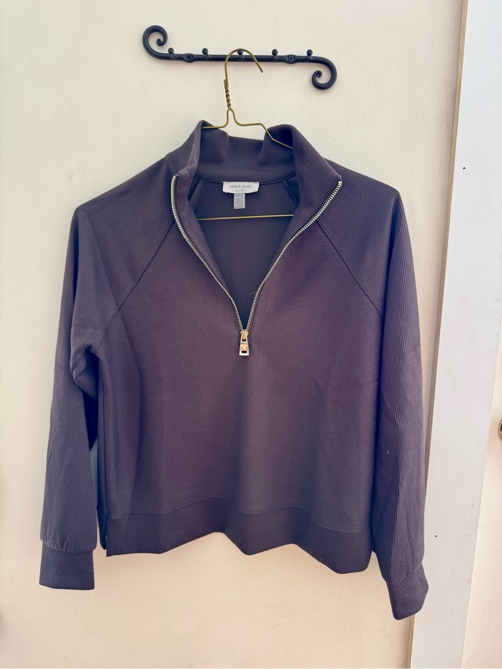 Cable & Gauge Brown Quarter-Zip Pullover Sweater